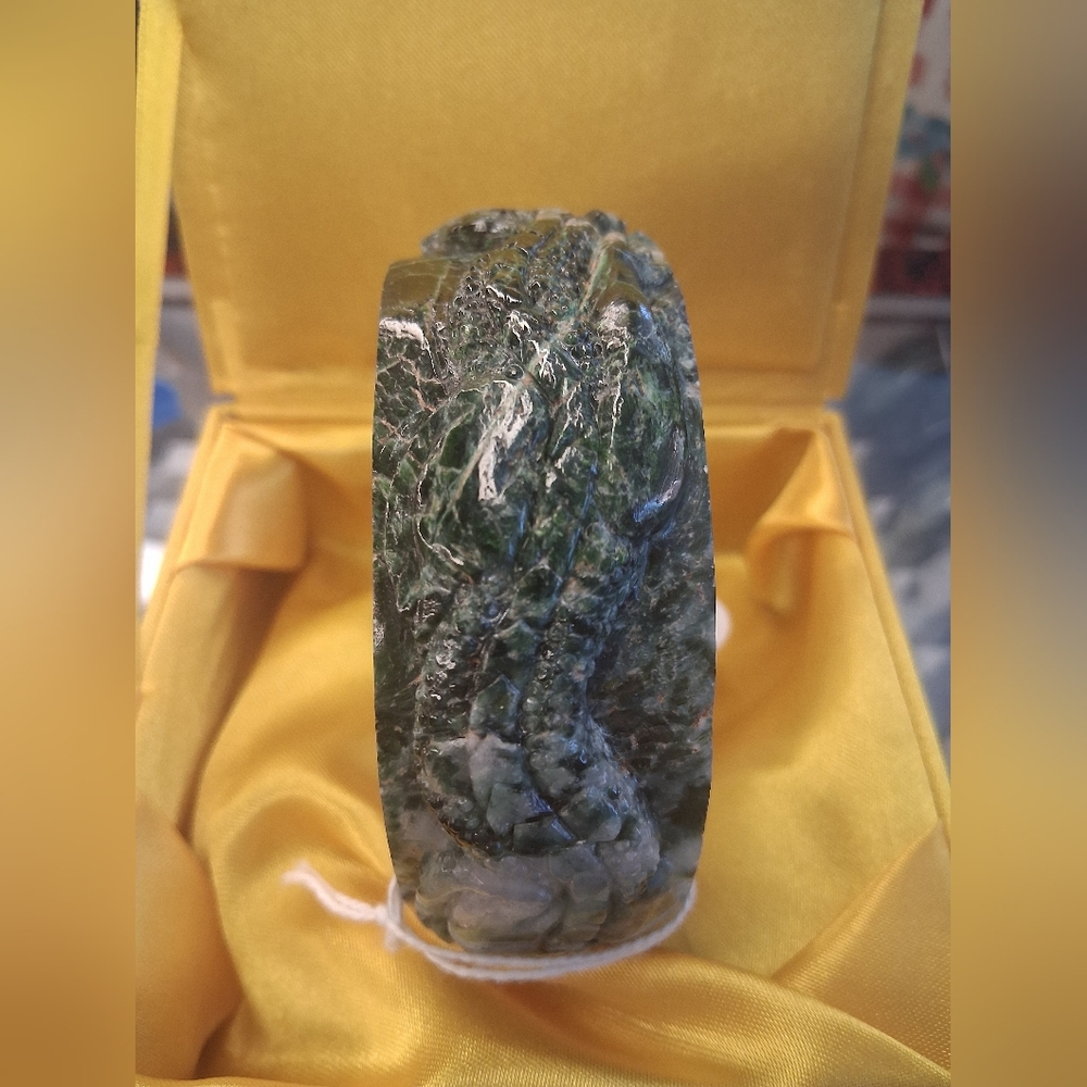 Imperial Green Dragon Carved Jade Bangle